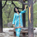 2 Piece Luxury Printed Lawn – Turquoise & Orange Ethnic Stitched Suit for Women