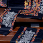 2 Piece Luxury Printed Lawn – Unstitched Black & Orange Heritage Motif Fabric