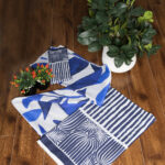 2 Piece Luxury Printed Lawn – Unstitched Cobalt Blue Abstract Stripe Suit Fabric